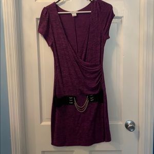 Purple distressed stretchy dress